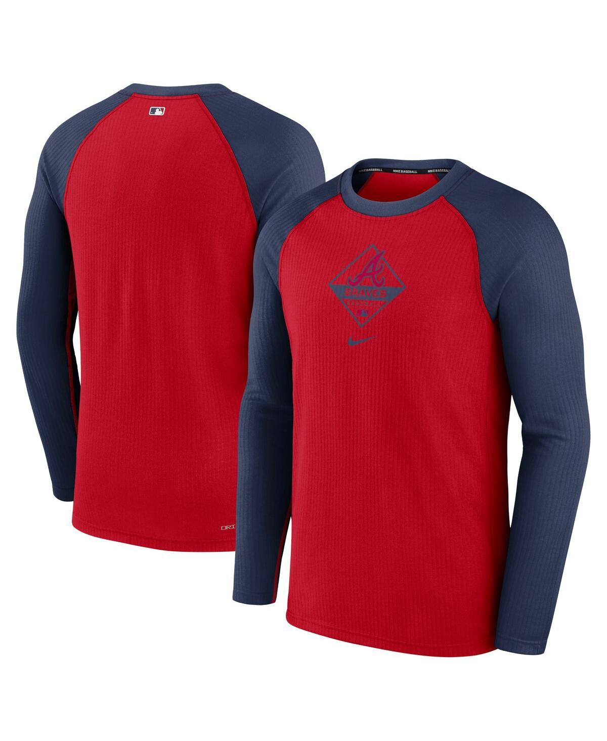 Men's Nike Red, Navy Atlanta Braves Game Authentic Collection Performance Raglan Long Sleeve T-shirt