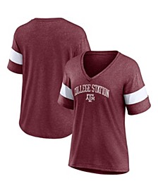 Women's Branded Heathered Maroon Texas A M Aggies Arched City Sleeve-Striped Tri-Blend V-Neck T-shirt