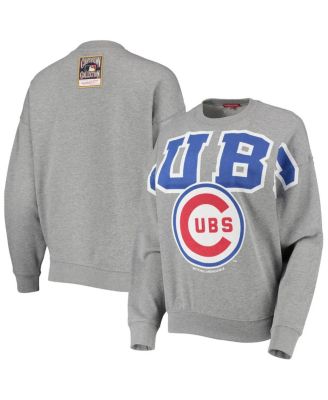 Women's Heathered Gray Chicago Cubs Cooperstown Collection Logo Lightweight Pullover Sweatshirt