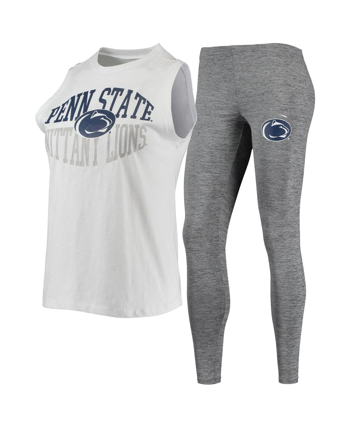 Concepts Sport Women's  Charcoal, White Penn State Nittany Lions Tank Top And Leggings Sleep Set In Charcoal,white