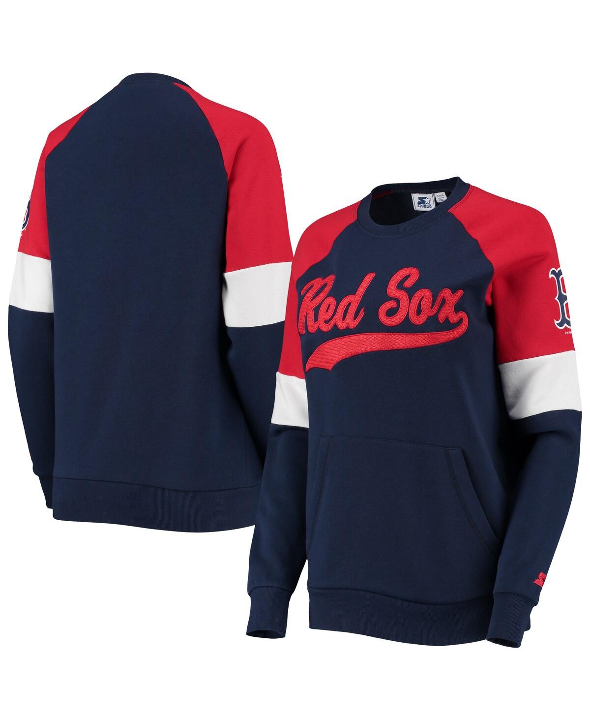 STARTER WOMEN'S STARTER NAVY AND RED BOSTON RED SOX PLAYMAKER RAGLAN PULLOVER SWEATSHIRT 