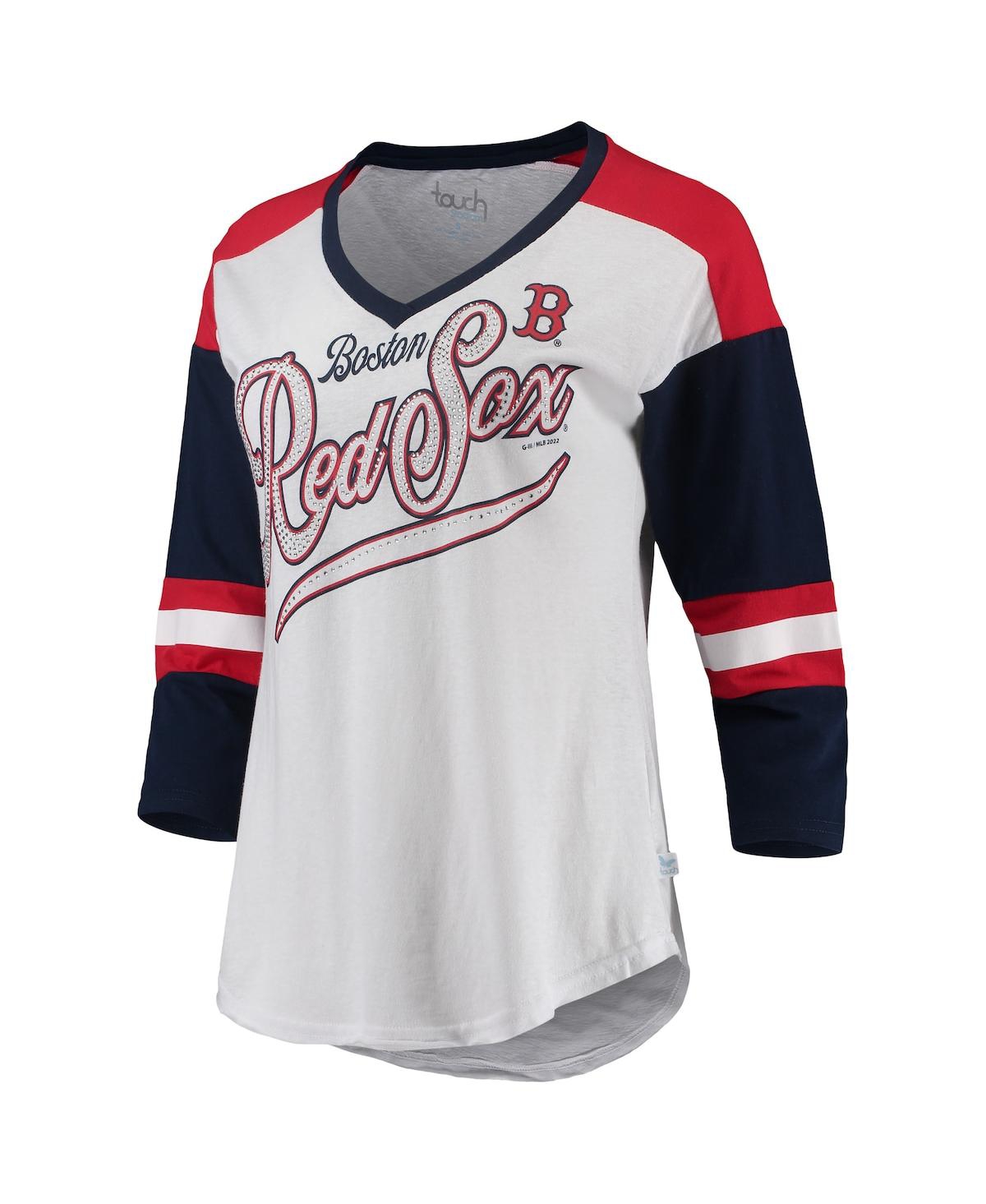 Women's Touchand Navy Boston Red Sox Base Runner 3/4-Sleeve V-Neck T-shirt - White, Navy