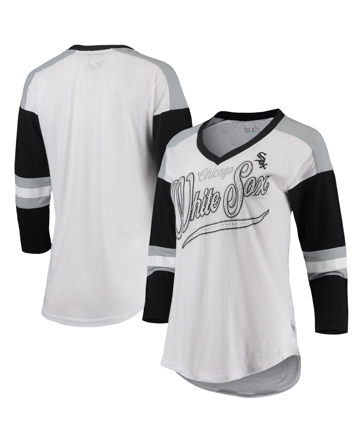 Women's Touch White and Black Chicago White Sox Base Runner 3/4-Sleeve V-Neck T-shirt - White, Black