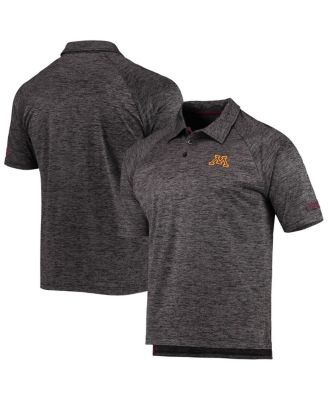 Men's Heathered Black Minnesota Golden Gophers Down Swing Raglan Polo Shirt