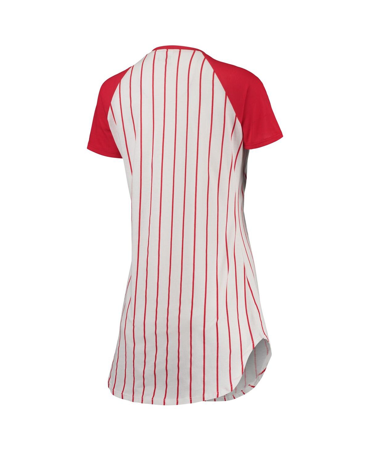 Shop Concepts Sport Women's  White, Red St. Louis Cardinals Vigor Pinstripe Raglan V-neck Nightshirt In White,red