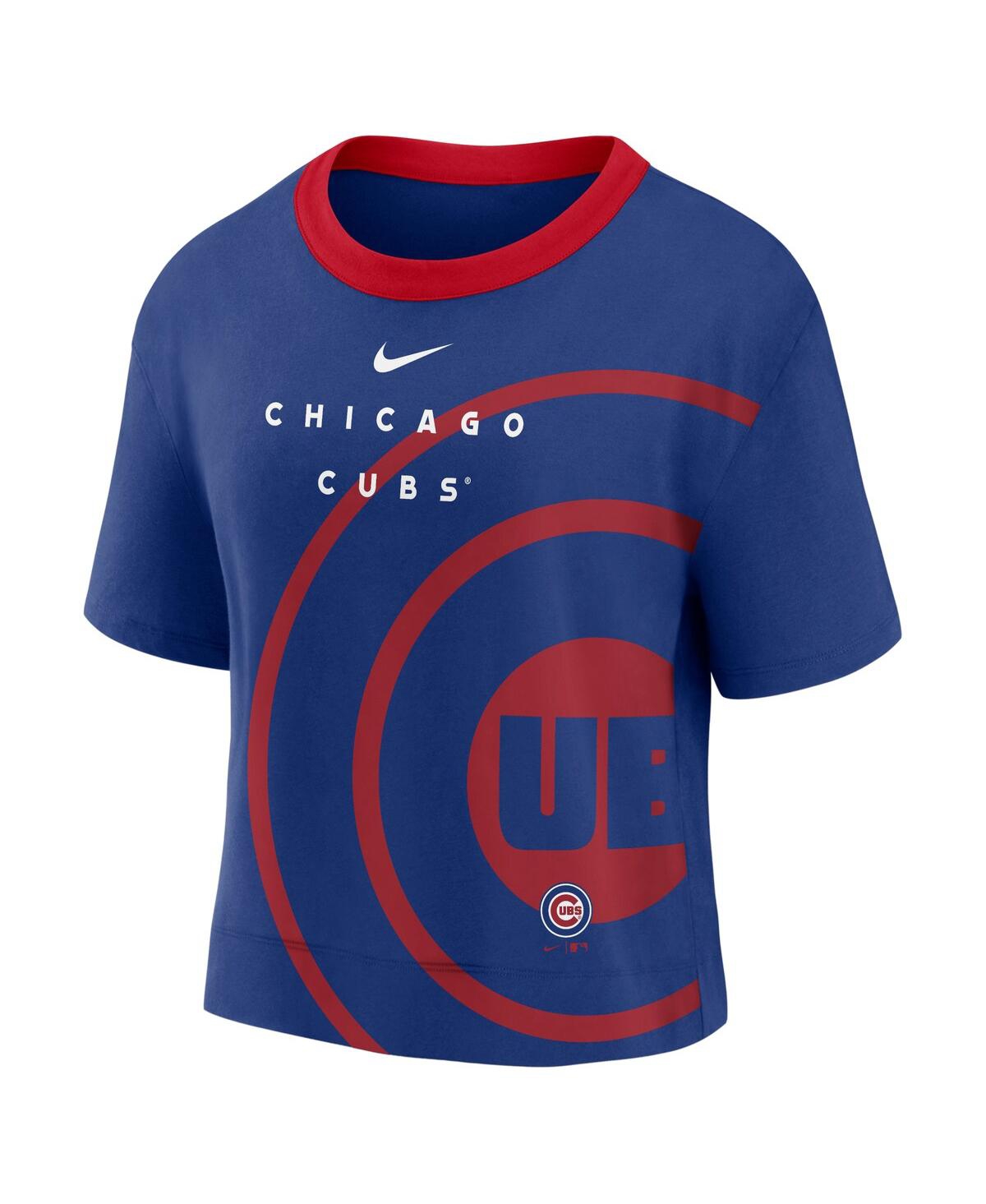 Shop Nike Women's  Royal And Red Chicago Cubs Team First High Hip Boxy T-shirt In Royal,red