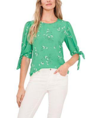 CeCe Women's Floral Cascades Dot Tie Sleeve Blouse - Macy's