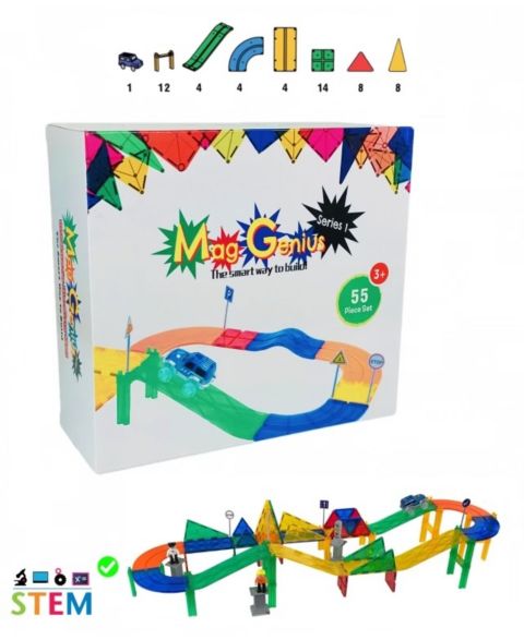 Детский конструктор Mag-Genius Magnetic Racing 55-Piece Building Set, Ages 3+