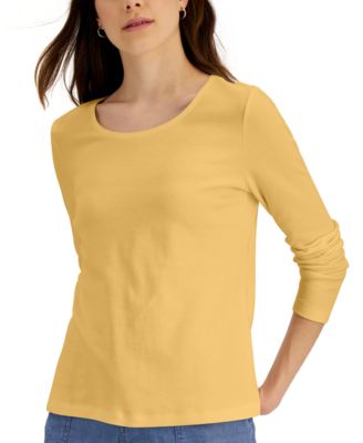 Karen Scott Petite Long Sleeve Cotton Scoop Neckline Top Created for Macy s Macy s