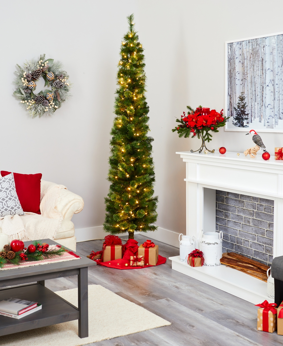 Pencil Artificial Christmas Tree with Lights and Bendable Branches,