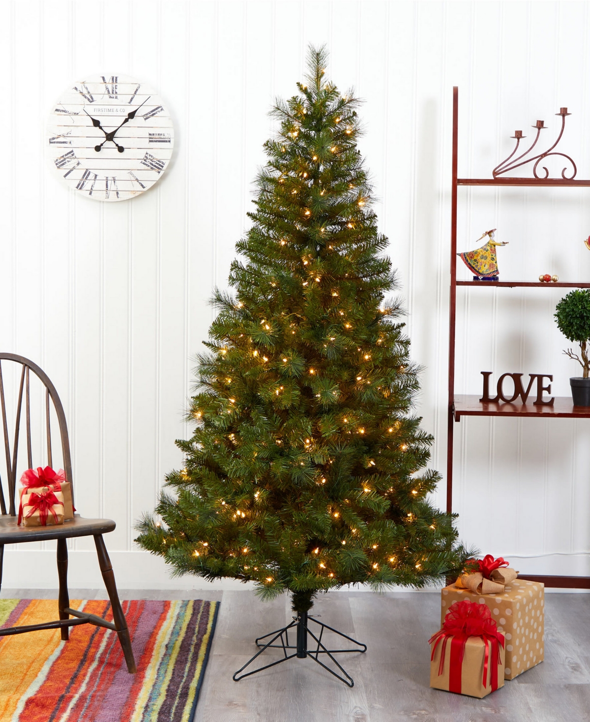 Mount Hood Spruce Artificial Christmas Tree with Lights and Bendable Branches,