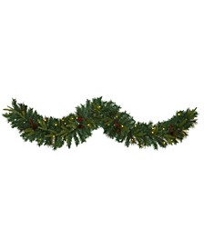 Mixed Pine Artificial Christmas Garland with Lights, Berries and Pinecones, 72"