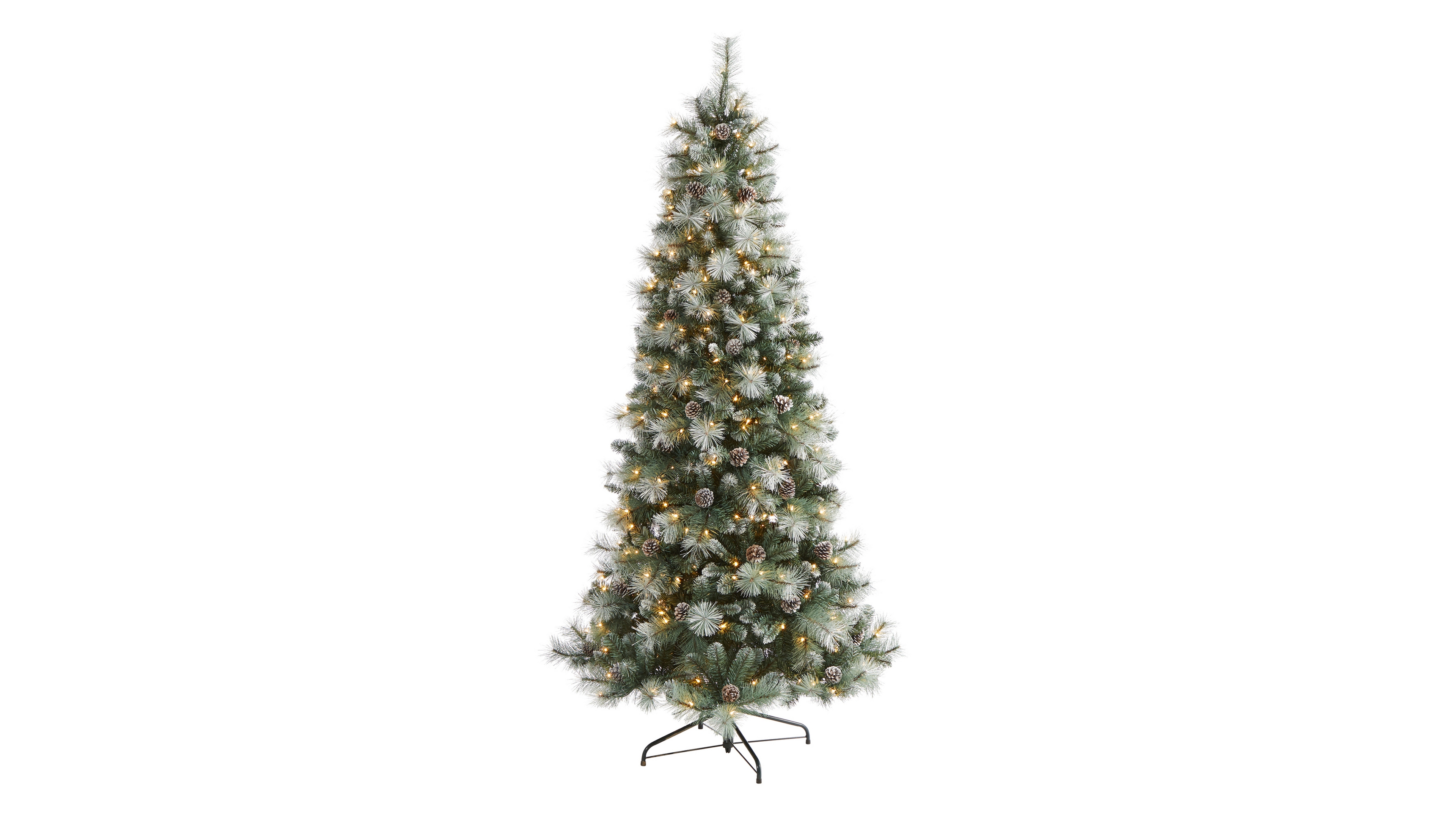 Frosted Tip British Columbia Mountain Pine Artificial Christmas Tree with Lights, Pinecones and Bendable Branches, 84"