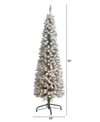 Flocked Pencil Artificial Christmas Tree with Lights and Bendable Branches, 72"
