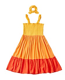 Big Girls Color Blocked Dress with Scrunchie, 2 Piece Set