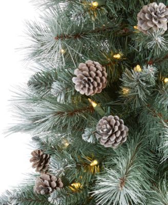 Frosted Tip British Columbia Mountain Pine Artificial Christmas Tree with Lights, Pine Cones Bendable Branches, 72"