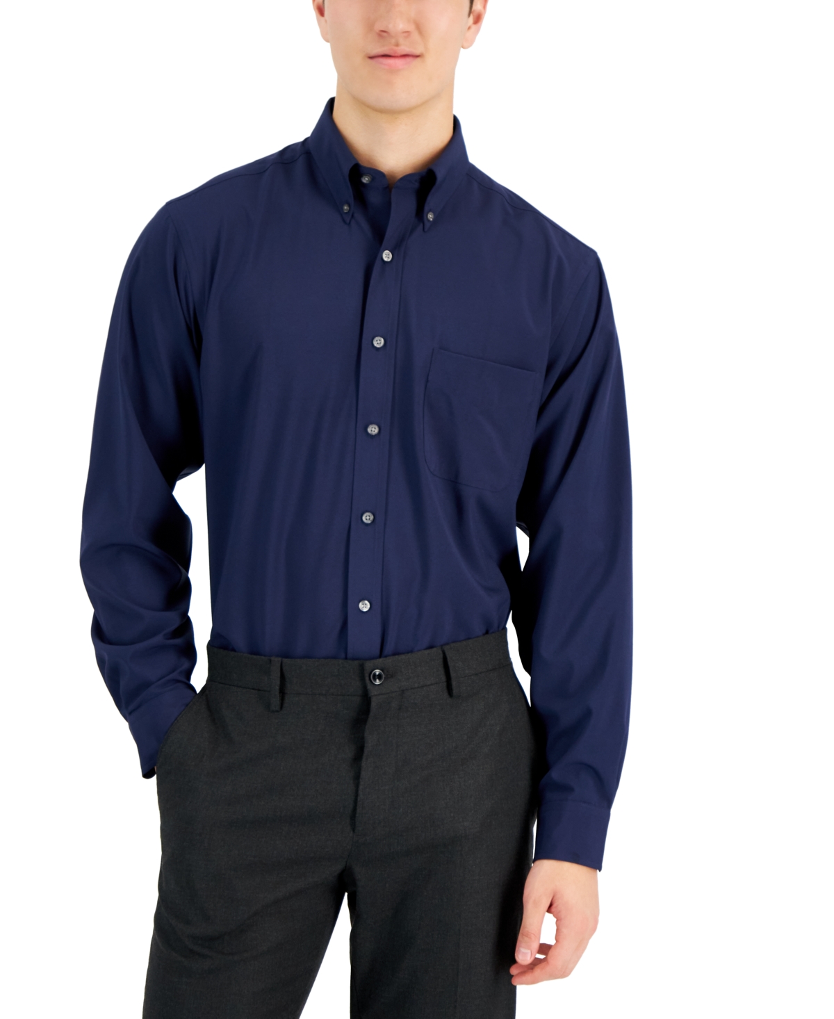 Shop Club Room Men's Regular Fit Traveler Dress Shirt, Created For Macy's In Blue Notte