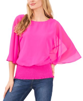 Sam & Jess - Petite Printed Smocked-Waist 3/4-Sleeve Top