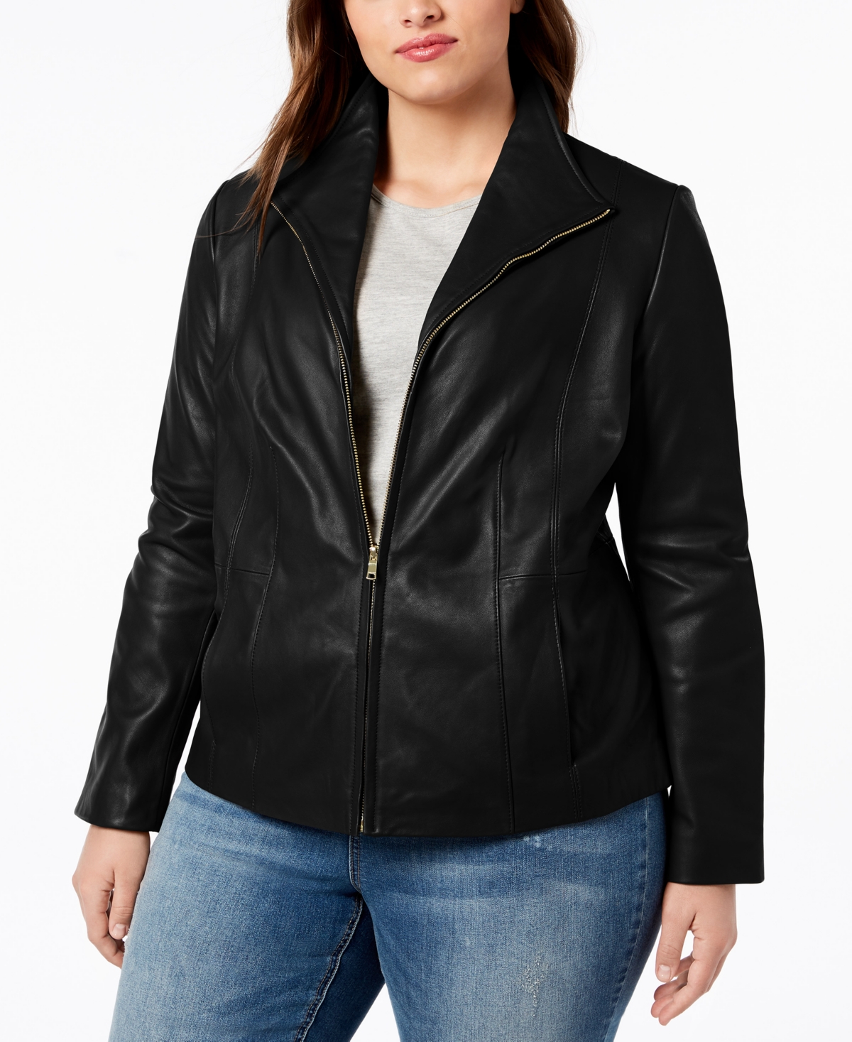 Cole Haan Womens Plus Size Leather Jacket