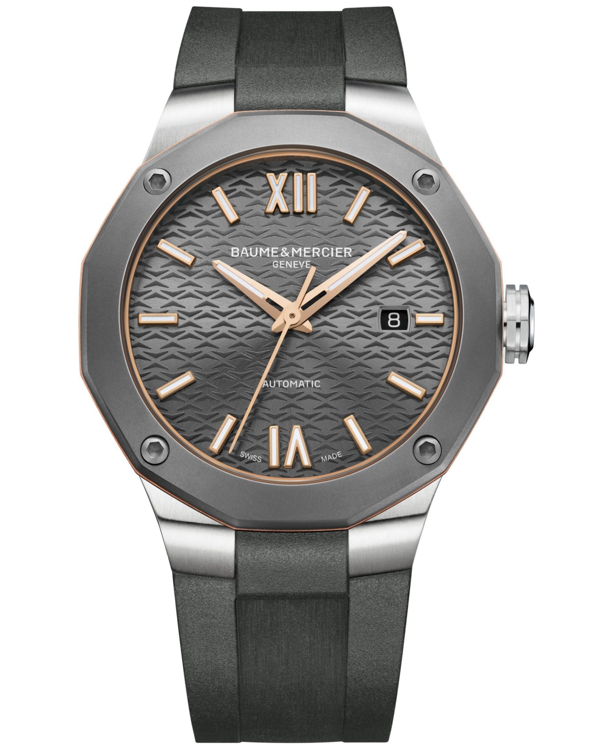 Shop Baume & Mercier Men's Swiss Automatic Riviera Dark Gray Rubber Strap Watch 42mm In Grey