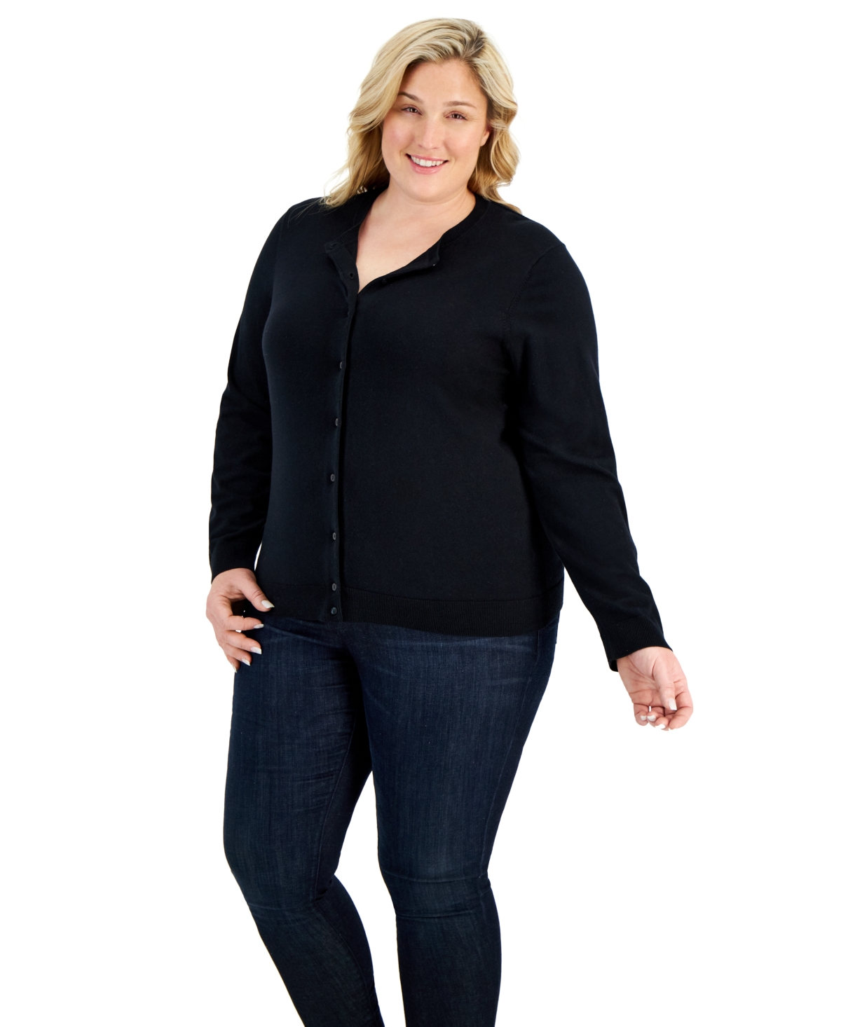 Plus Size Cardigan, Created for Macy's - Deep Black