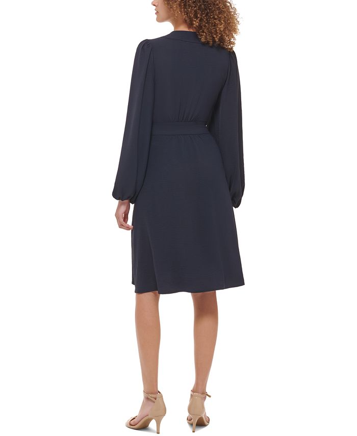 Tommy Hilfiger Women's Faux-Wrap Blouson-Sleeve Midi Dress - Macy's