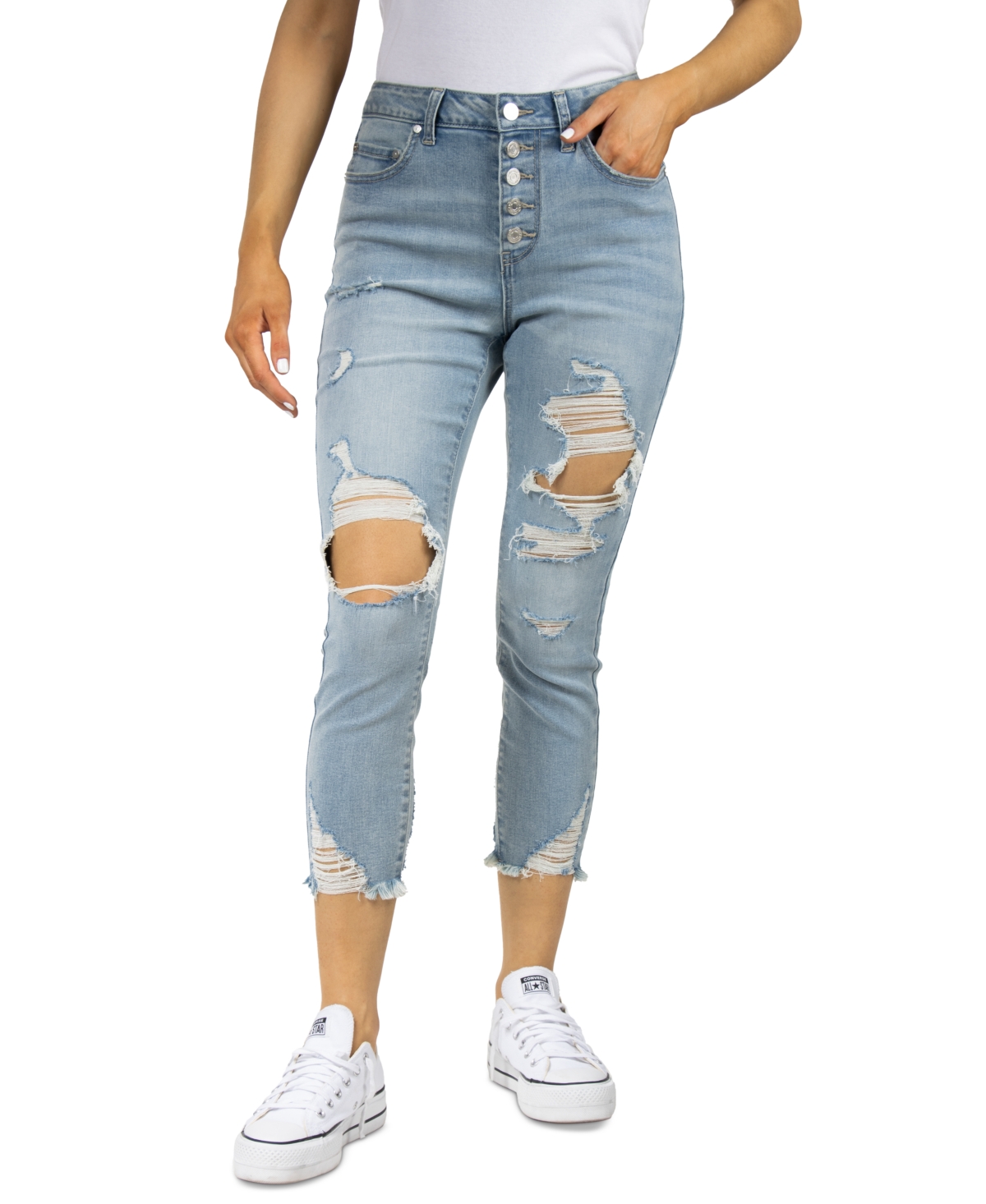 Indigo Rein Juniors' Ripped Cropped Jeans
