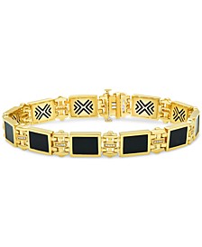 Men's Onyx & Diamond (1/10 ct. t.w.) Link Bracelet in 18k Gold-Plated Sterling Silver