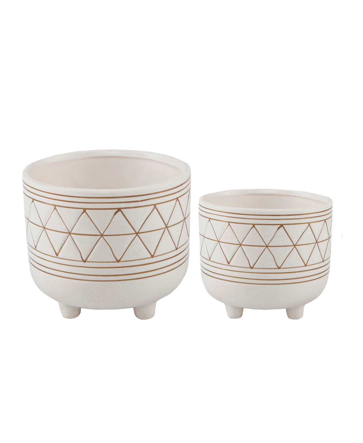 Geo Ceramic Planter with Legs, Set of 2 - White and Gold-Tone