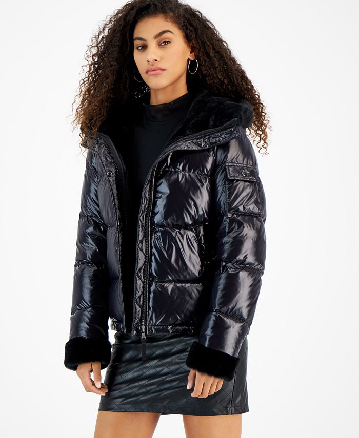 S13 Women's Faux-Fur-Trim Hooded Puffer Coat - Macy's