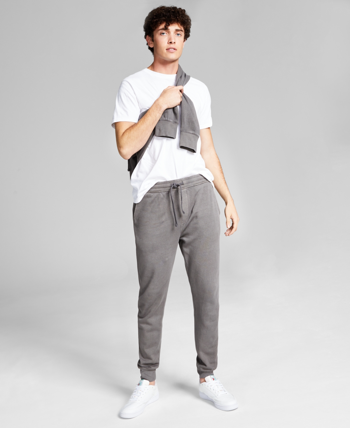 Men's Soft Knit Fleece Jogger Pants, Created for Macy's - Grey
