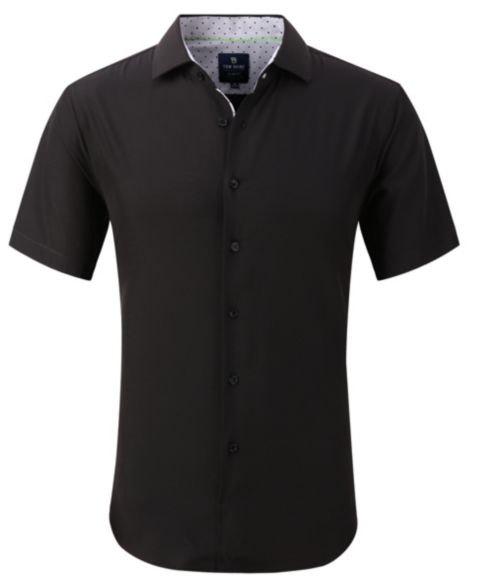 Мужская рубашка Tom Baine Slim Fit Short Sleeve Performance Button Down Dress Shirt, цвет: Чёрный
