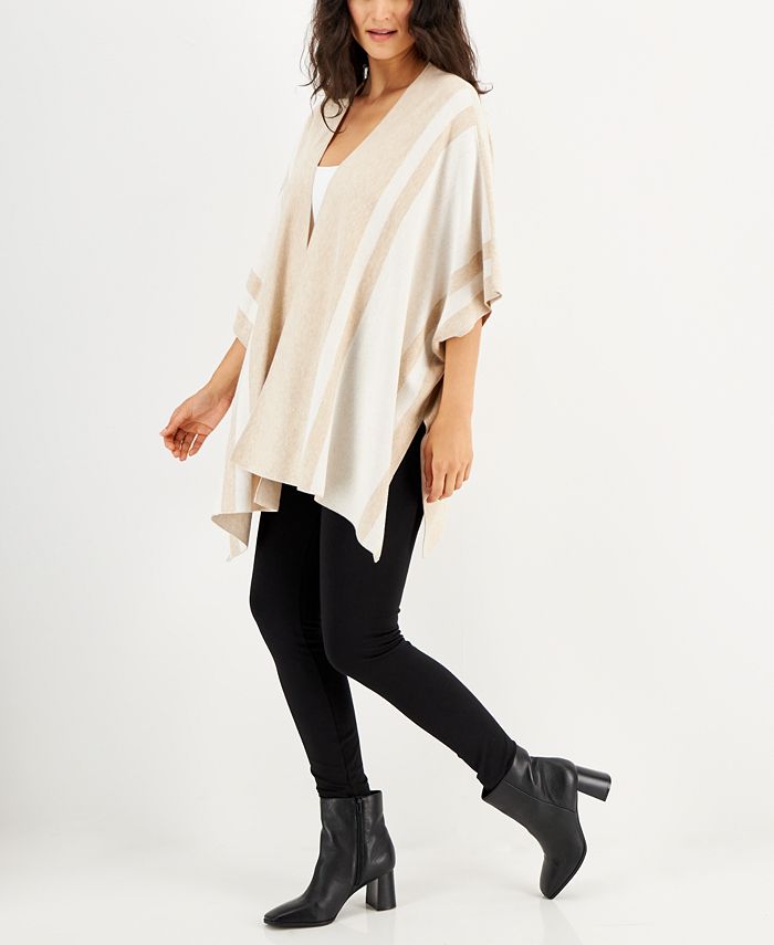 Alfani Women's Striped Cape Poncho Sweater, Created for Macy's - Macy's
