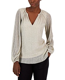 Women's Pleated Long-Sleeve Shimmer Top, Created for Macy's