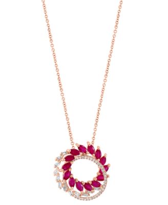 EFFY Collection - Ruby (2-3/8 ct. t.w.) & Diamond (1/3 ct. t.w.) Interlocking Circle 18" Pendant Necklace in 14k Rose Gold