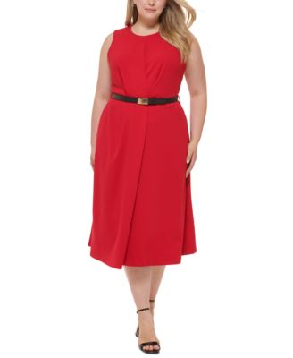 Calvin Klein Plus Size Belted A-Line Dress
