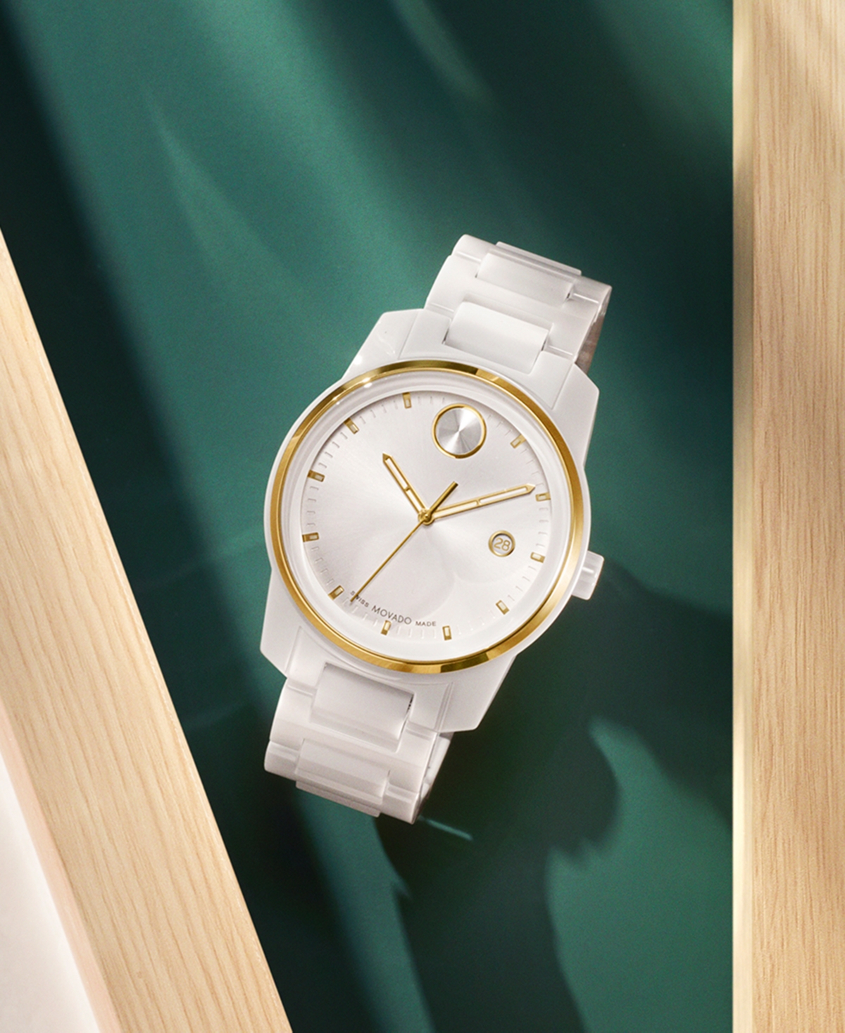 Shop Movado Men's Swiss Bold Verso White Ceramic Bracelet Watch 42mm
