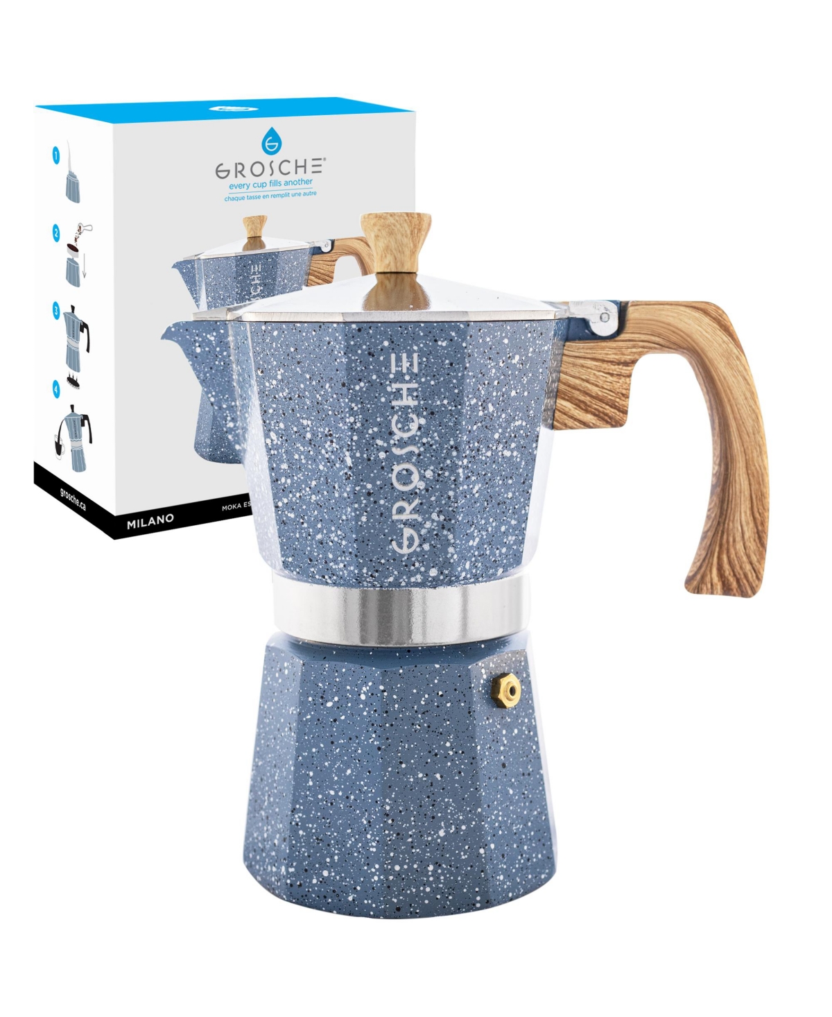 Grosche Milano Stone Stovetop Espresso Maker Moka Pot 12 Cup, 23.6 oz In Indigo Blue