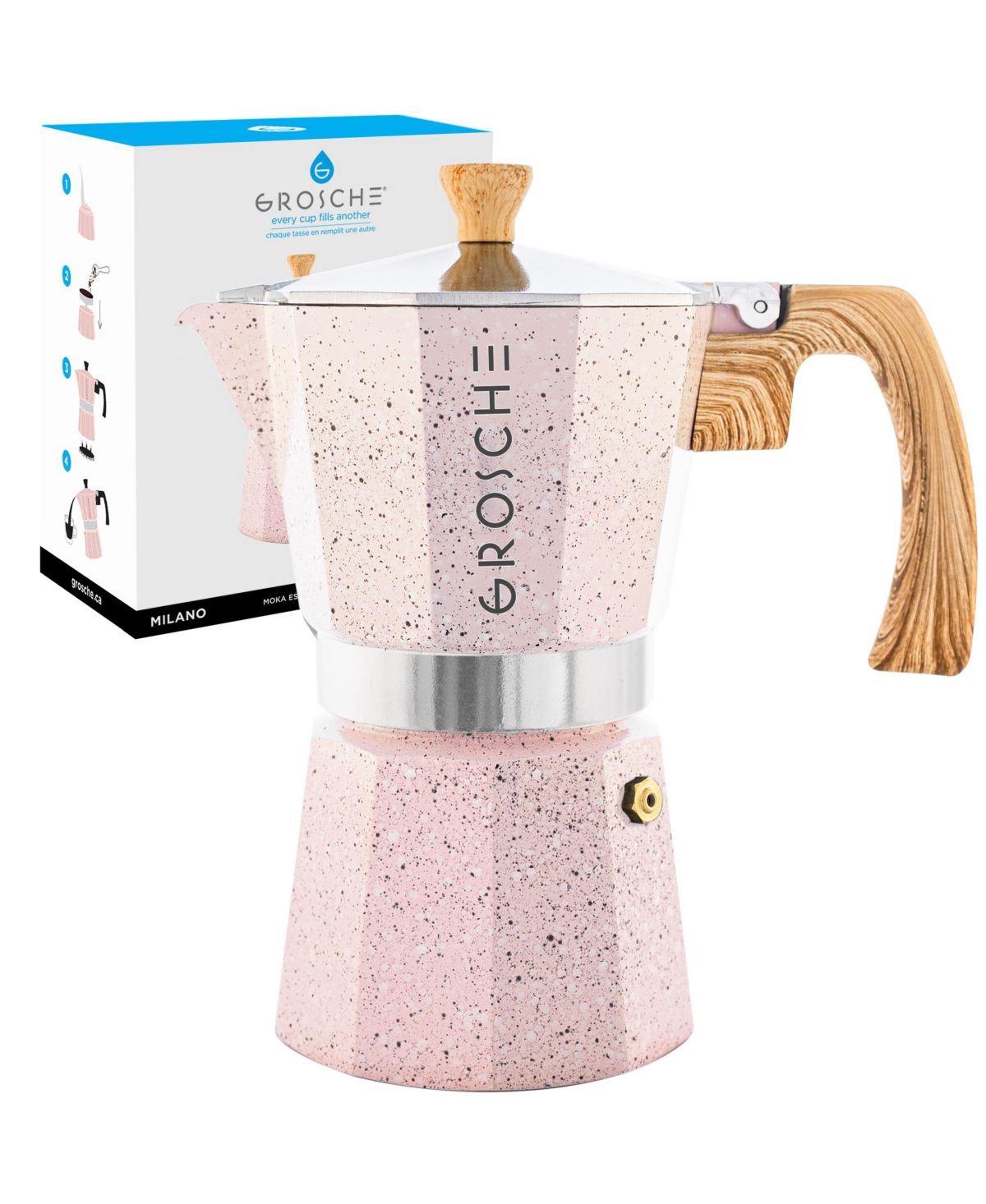 Grosche Milano Stone Stovetop Espresso Maker Moka Pot 9 Cup, 15.2 oz In Blush Pink