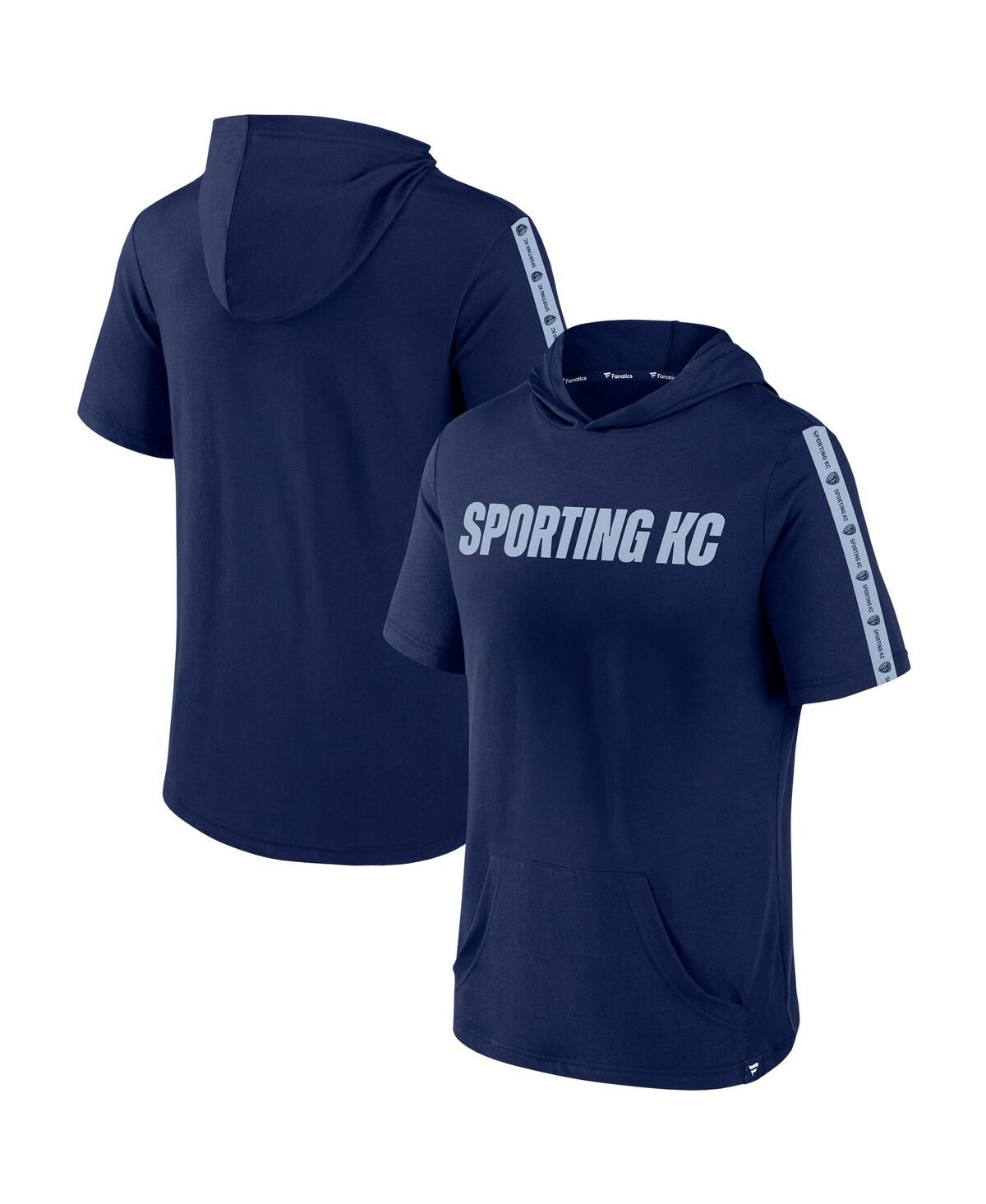Shop Fanatics Men's  Navy Sporting Kansas City Definitive Victory Short-sleeved Pullover Hoodie