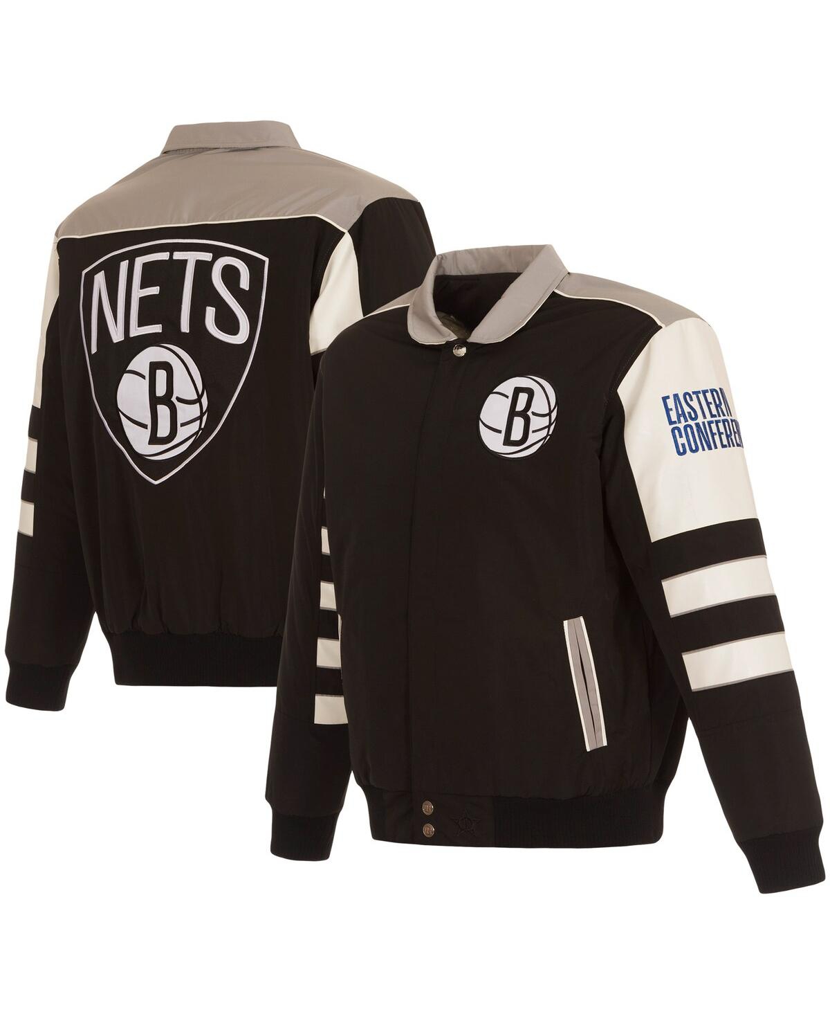 Men's Jh Design Black Brooklyn Nets Stripe Colorblock Nylon Reversible Full-Snap Jacket - Black