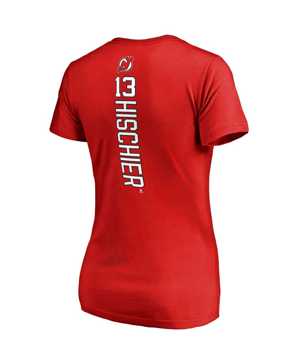 Women's Fanatics Nico HischierNew Jersey Devils Plus Size Backer Name and Number V-Neck T-shirt - Red