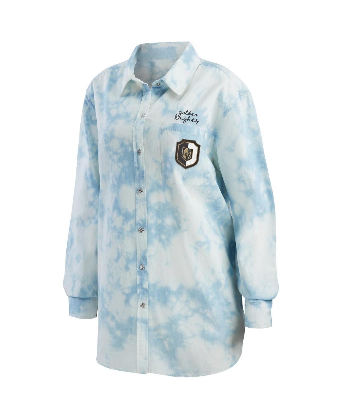 Shop Wear By Erin Andrews Women's  White Vegas Golden Knights Oversized Tie-dye Button-up Denim Shirt