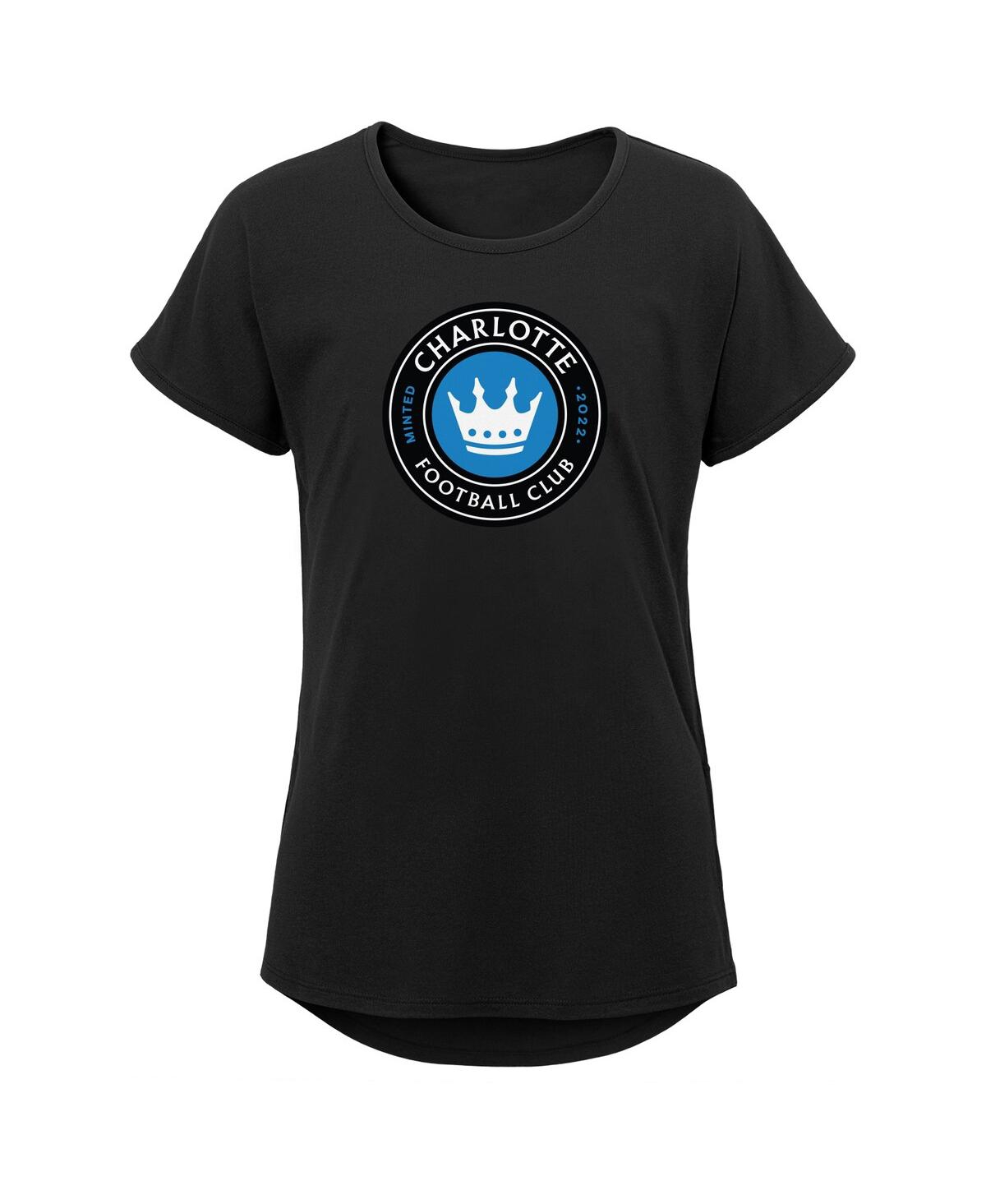 Outerstuff Kids' Big Girls Black Charlotte Fc Primary Logo Dolman T-shirt