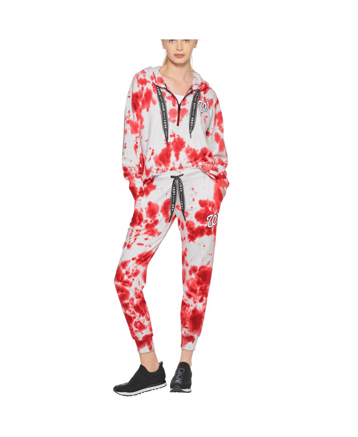 Shop Dkny Women's  Sport White, Red Washington Nationals Melody Tie-dye Jogger Pants In White,red
