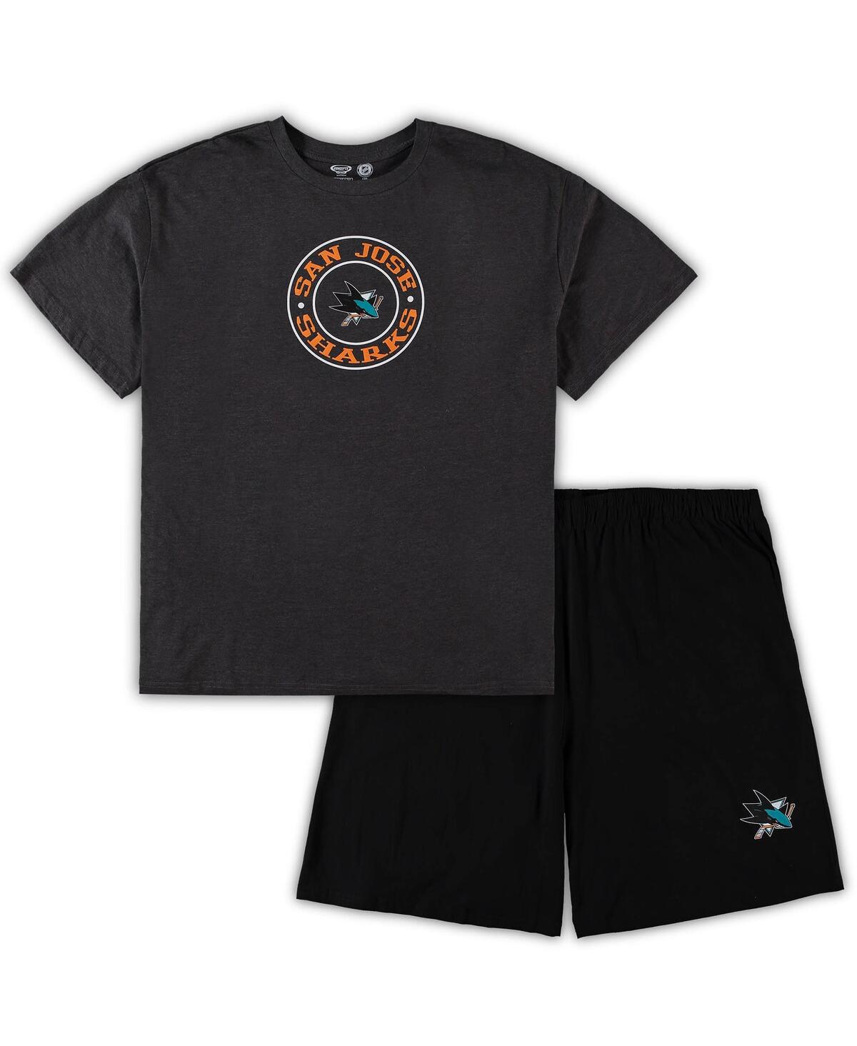 Concepts Sport Men's  Black, Heathered Charcoal San Jose Sharks Big And Tall T-shirt And Shorts Sleep In Black,heathered Charcoal