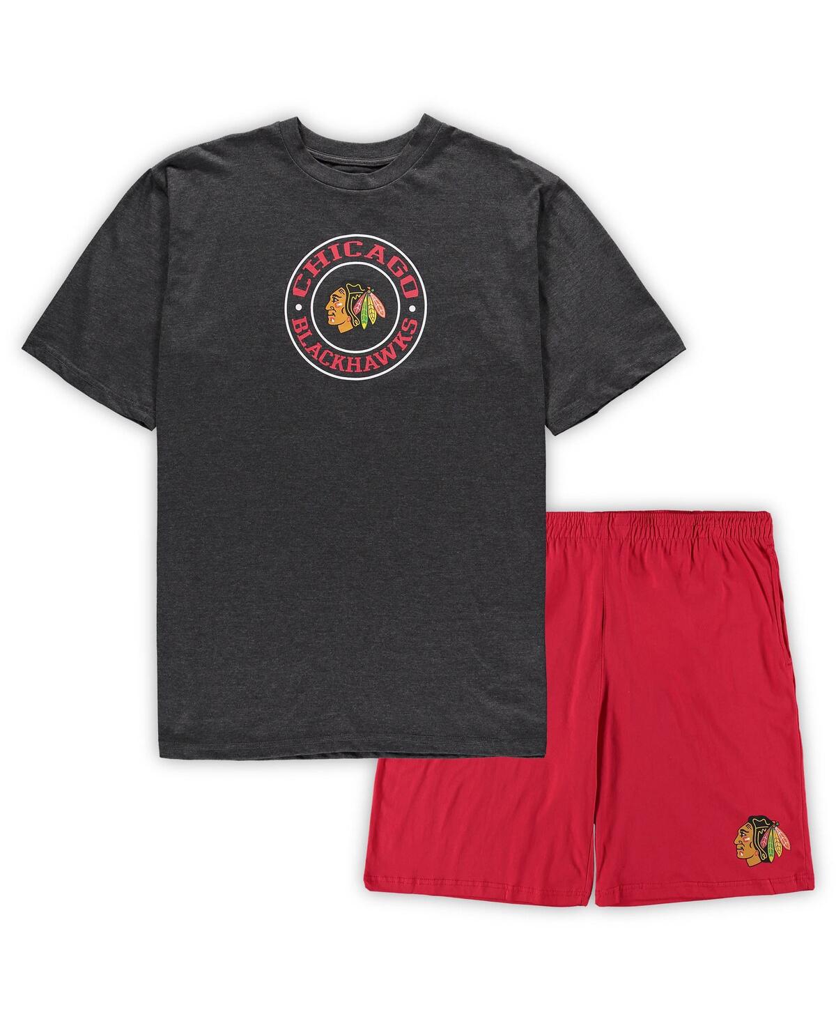 Concepts Sport Men's  Red, Heathered Charcoal Chicago Blackhawks Big And Tall T-shirt And Shorts Slee In Red,heathered Charcoal