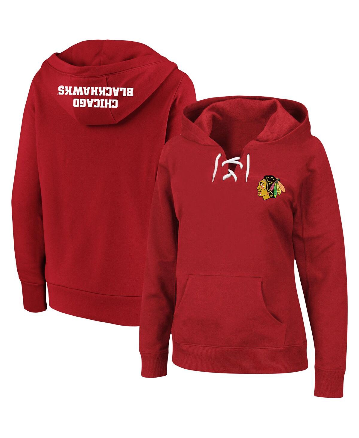Women's Red Chicago Blackhawks Plus Size Lace-Up Pullover Hoodie - Red
