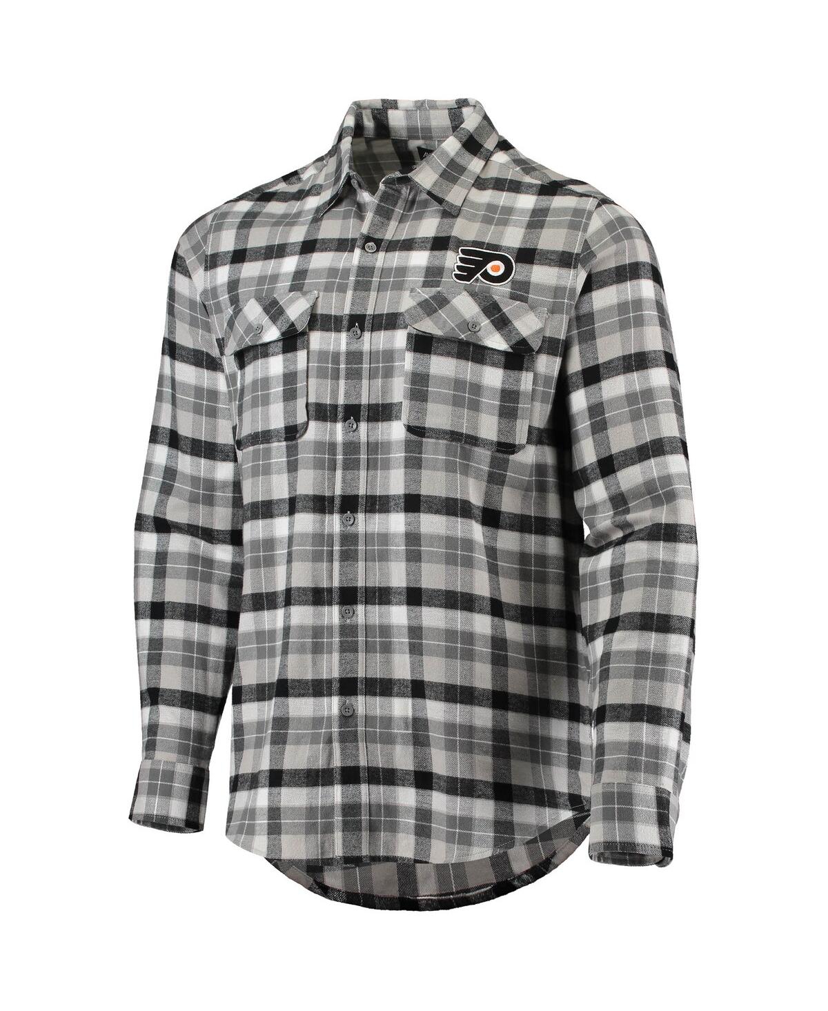 Shop Antigua Men's  Black And Gray Philadelphia Flyers Ease Plaid Button-up Long Sleeve Shirt In Black,gray