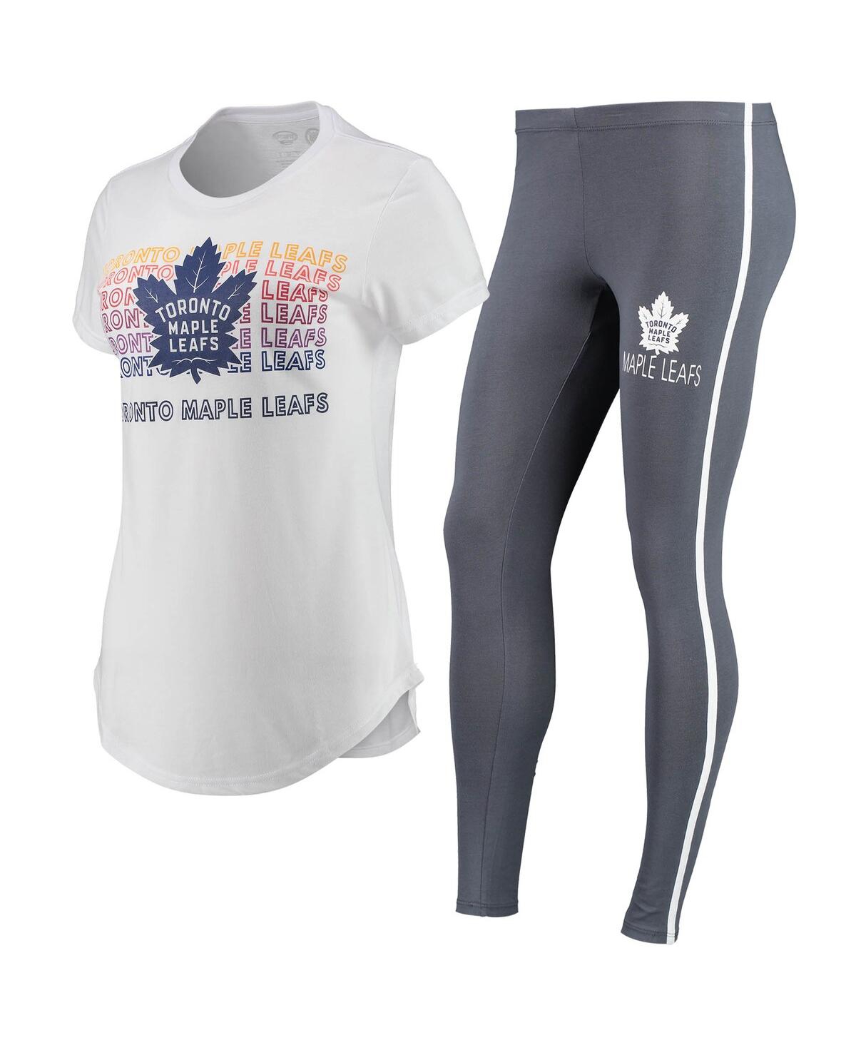 Shop Concepts Sport Women's  White, Charcoal Toronto Maple Leafs Sonata T-shirt And Leggings Set In White,charcoal